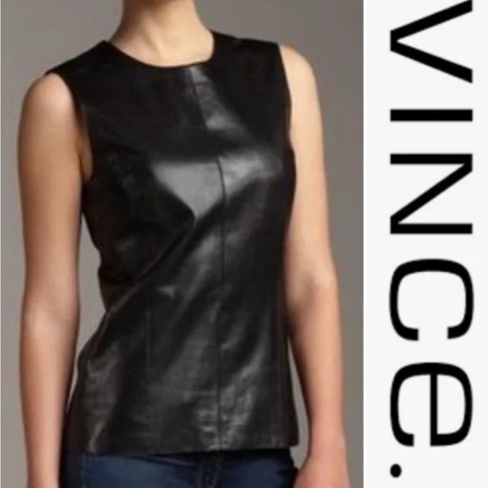 Vince Black Sleeveless Leather Shell Top